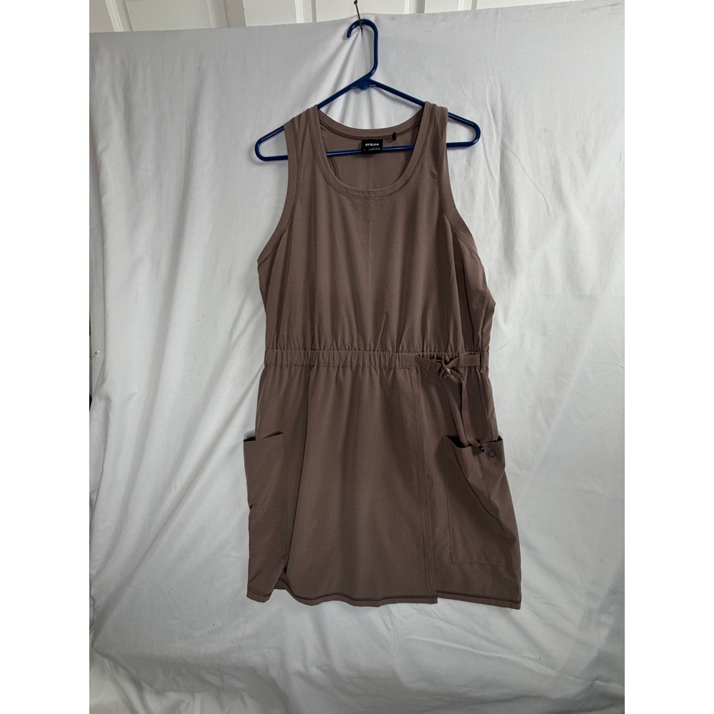 Prana Athletic Dress L Brown Sleeveless Racerback Cinch Waist Pockets Hiking